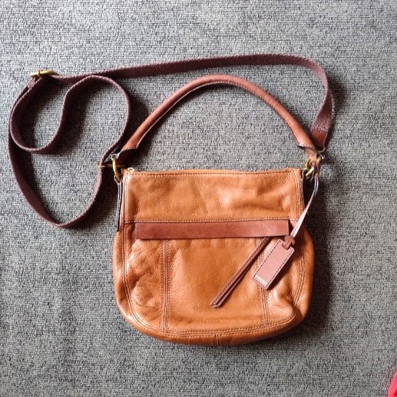 Fossil Handbags - Fossil Tan Leather Brown Crossbody Handle Bag Purse Medium Sz.
